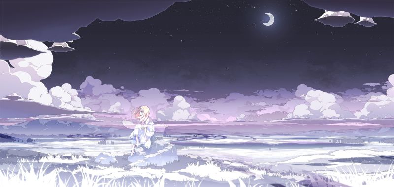 noc, anime dívky, bílé šaty, sníh, zima, bílý noc, anime dívky, bílé šaty, sníh, zima, bílý