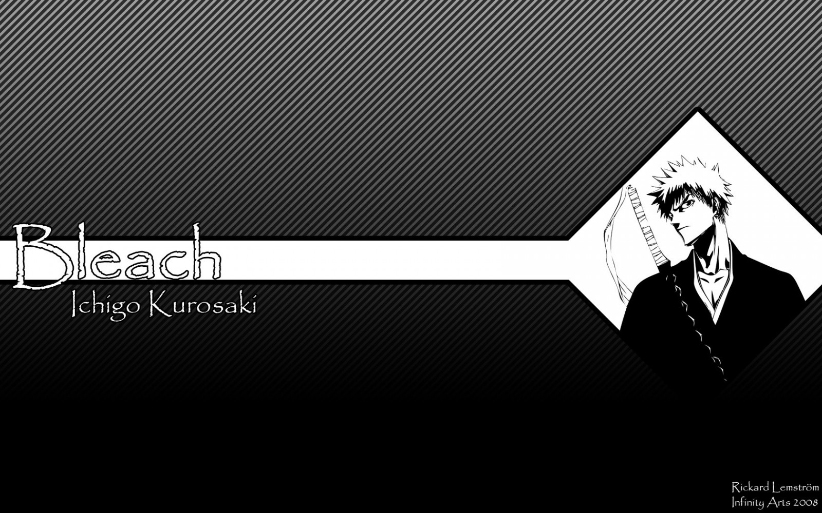 ภาพประกอบ, ศิลปะดิจิตอล, ขาวดำ, อะนิเมะชาย, ข้อความ, โลโก้, Bleach, Kurosaki Ichigo, ลายเส้น, ยี่ห้อ, โฆษณา, การนำเสนอ, ดำและขาว, ถ่ายภาพขาวดำ, ตัวอักษร