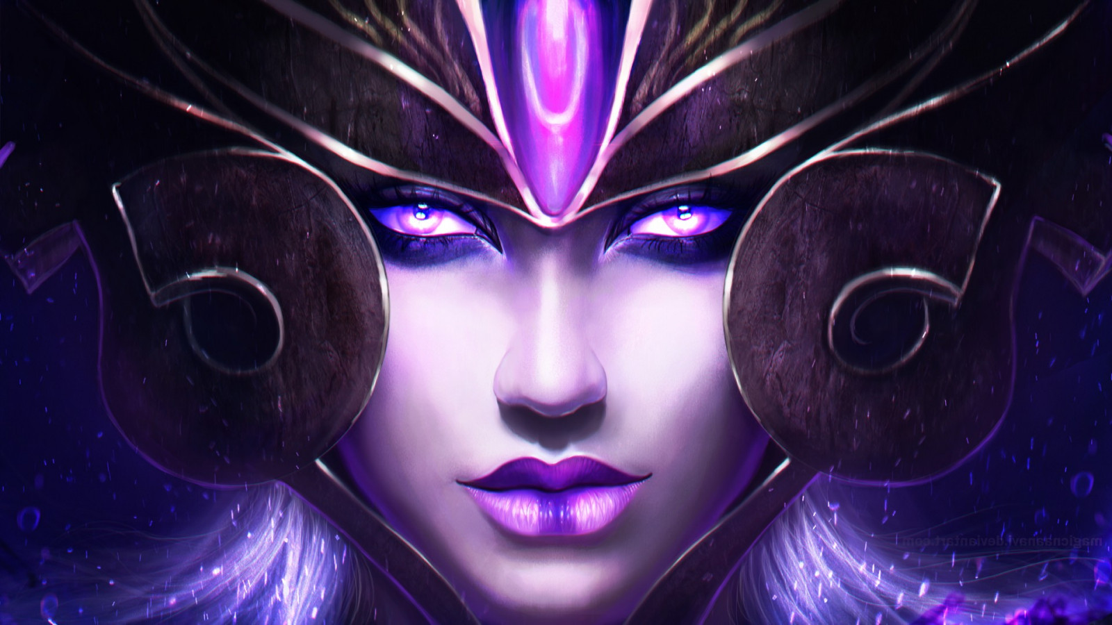 illustrazione, arte digitale, anime, League of Legends, viola, Syndra, oscurità, immagine dello schermo, 1920x1080 px, sfondo del computer, personaggio fittizio, arte frattale, effetti speciali