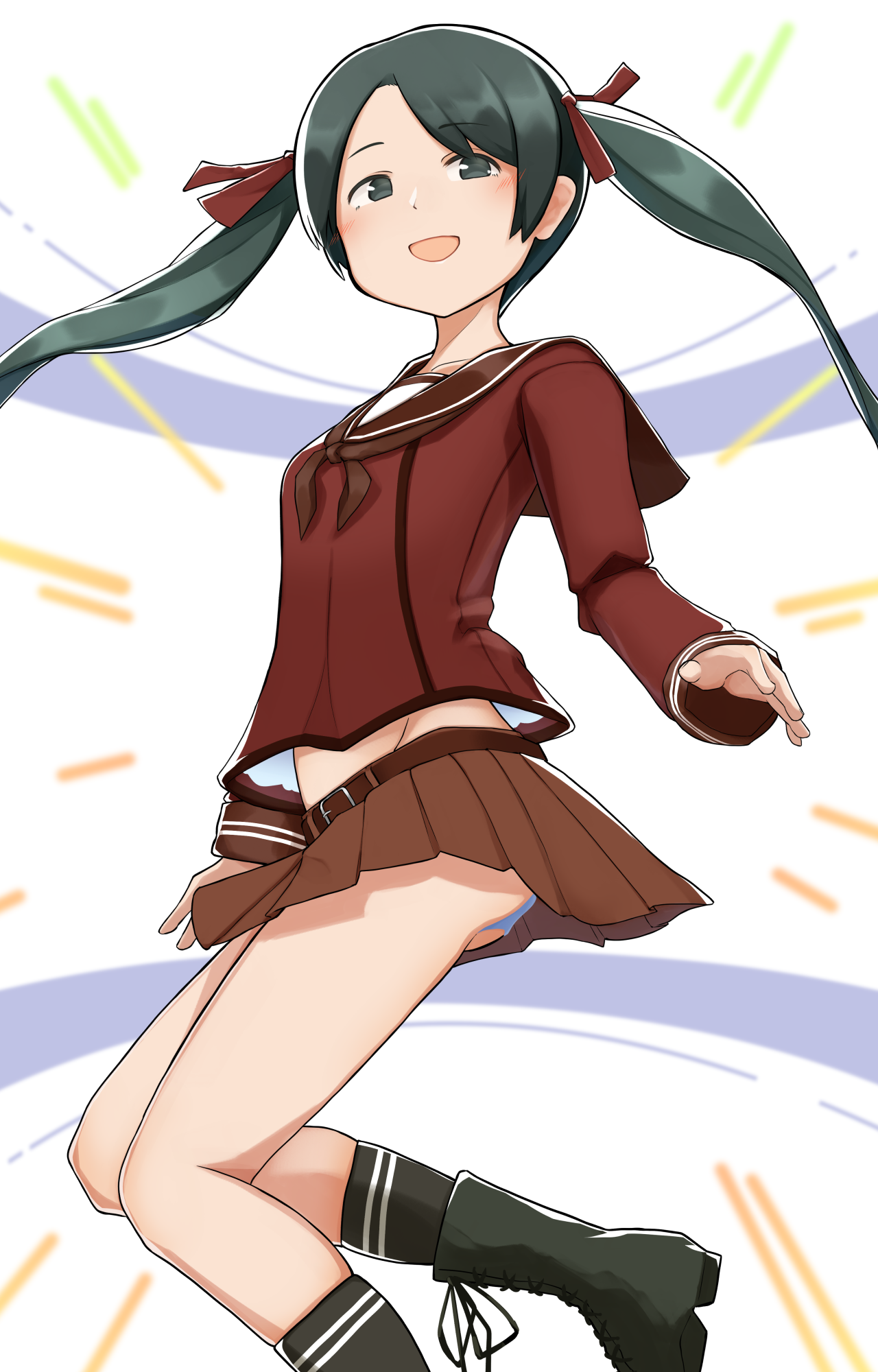 Anime, Chicas anime, Colección Kantai, Mikuma KanColle, Dos cuentos, pelo verde, uniforme escolar, Obra de arte, arte digital, arte de fan
