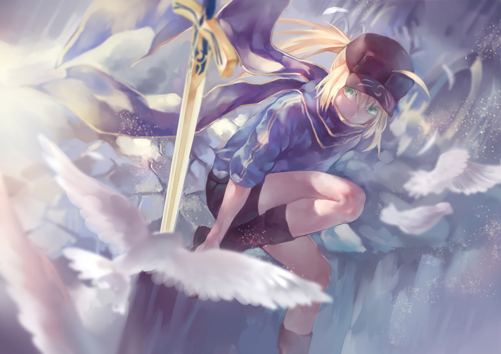 Anime, anjo, Sabre, Grande Ordem do Destino, Série Fate, mitologia, Captura de tela, Papel de parede do computador, personagem fictício