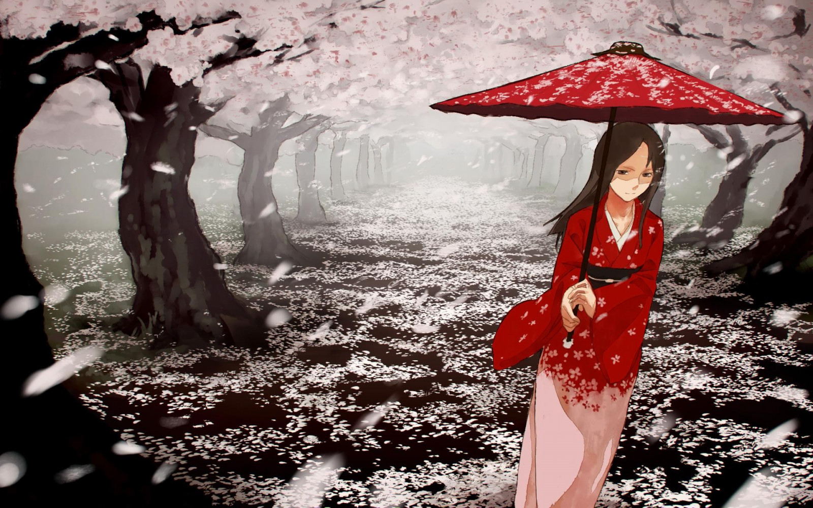 Anime piger, rød, vinter, kjole, originale karakterer, mode, cherry blossom, kimono, forår, blomst, skønhed, sæson
