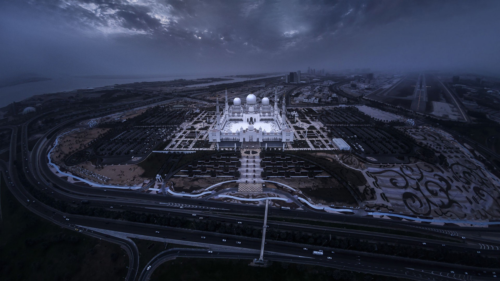 noc, prostor, odraz, Země, mešita, atmosféra, Spojené arabské emiráty, dubaj, stadión, Abu Dhabi, islám, arabština, New Mosque, tma, Snímek obrazovky, Atmosféra Země, sportovní dějiště, letecké snímkování, vesmír