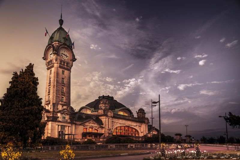 západ slunce, nebe, stanice, Limoges, gare západ slunce, nebe, stanice, Limoges, gare