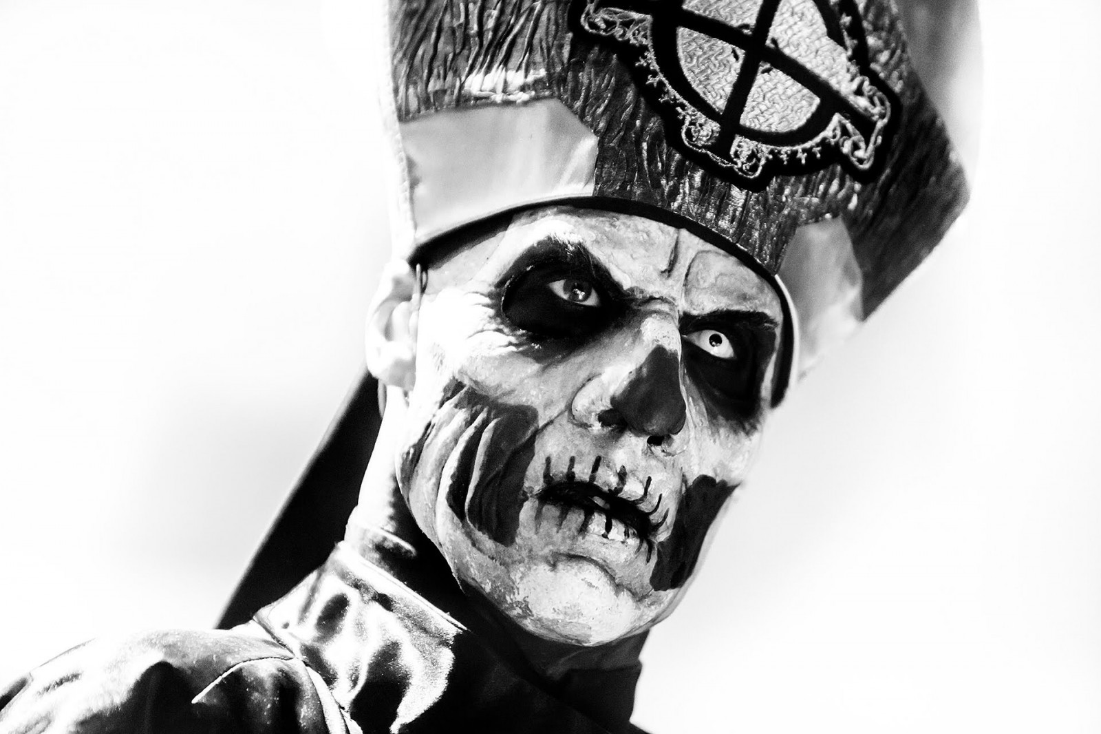 výkres, bílý, Černá, ilustrace, černobílý, hudebník, lebka, Ghost B C, Papa Emeritus, hlava, kostým, skica, Černý a bílý, monochromatické fotografování, kost