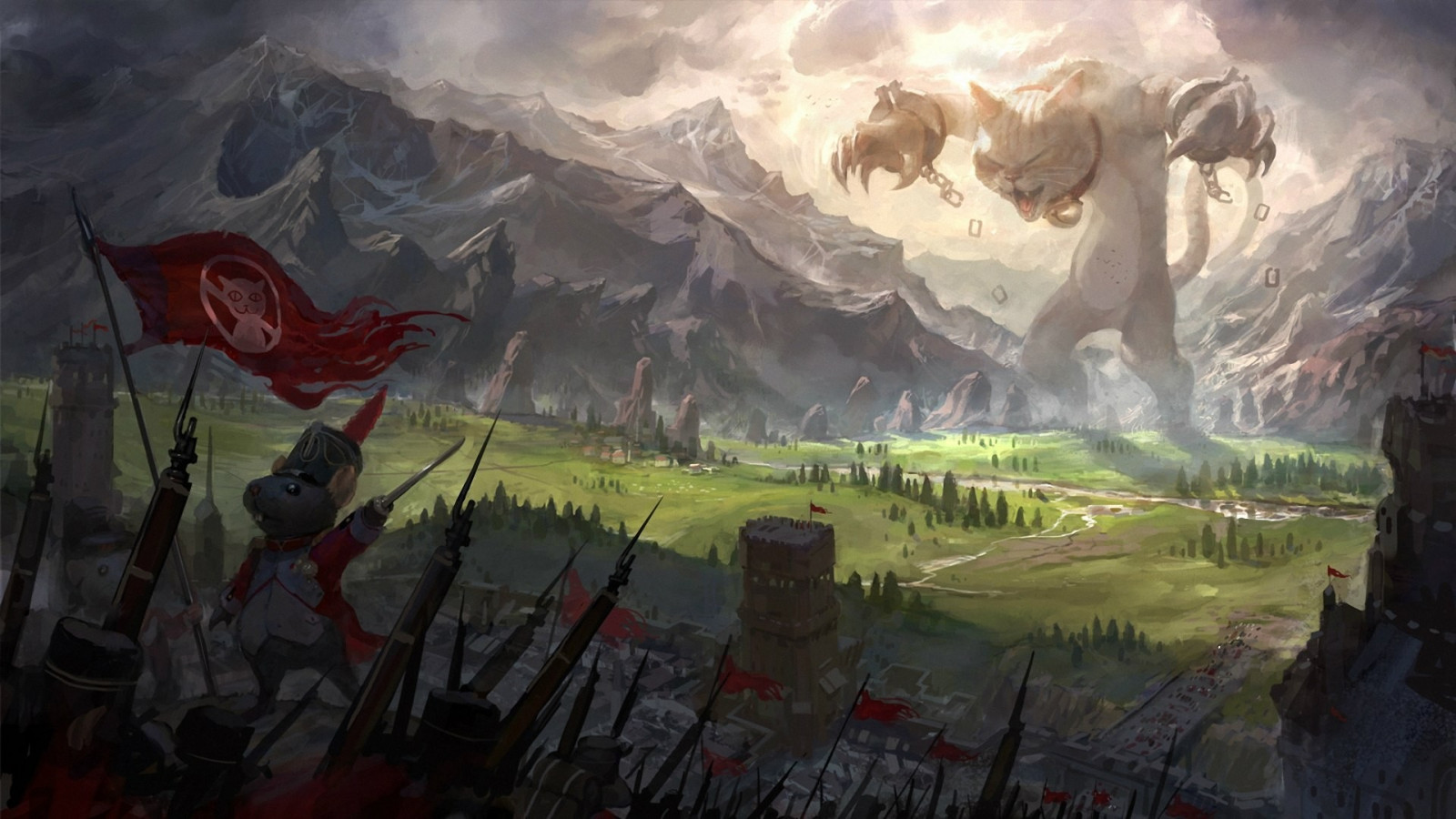 krajina, hory, kočka, digitální umění, myši, zvěř, fantasy umění, válka, umělecká díla, válečný, Terén, Snímek obrazovky, počítač tapeta, pc hry, geologický fenomén