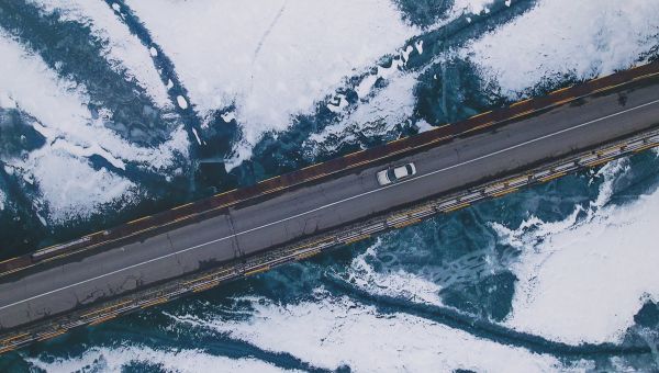 frozen river,landscape,bridge,snow
