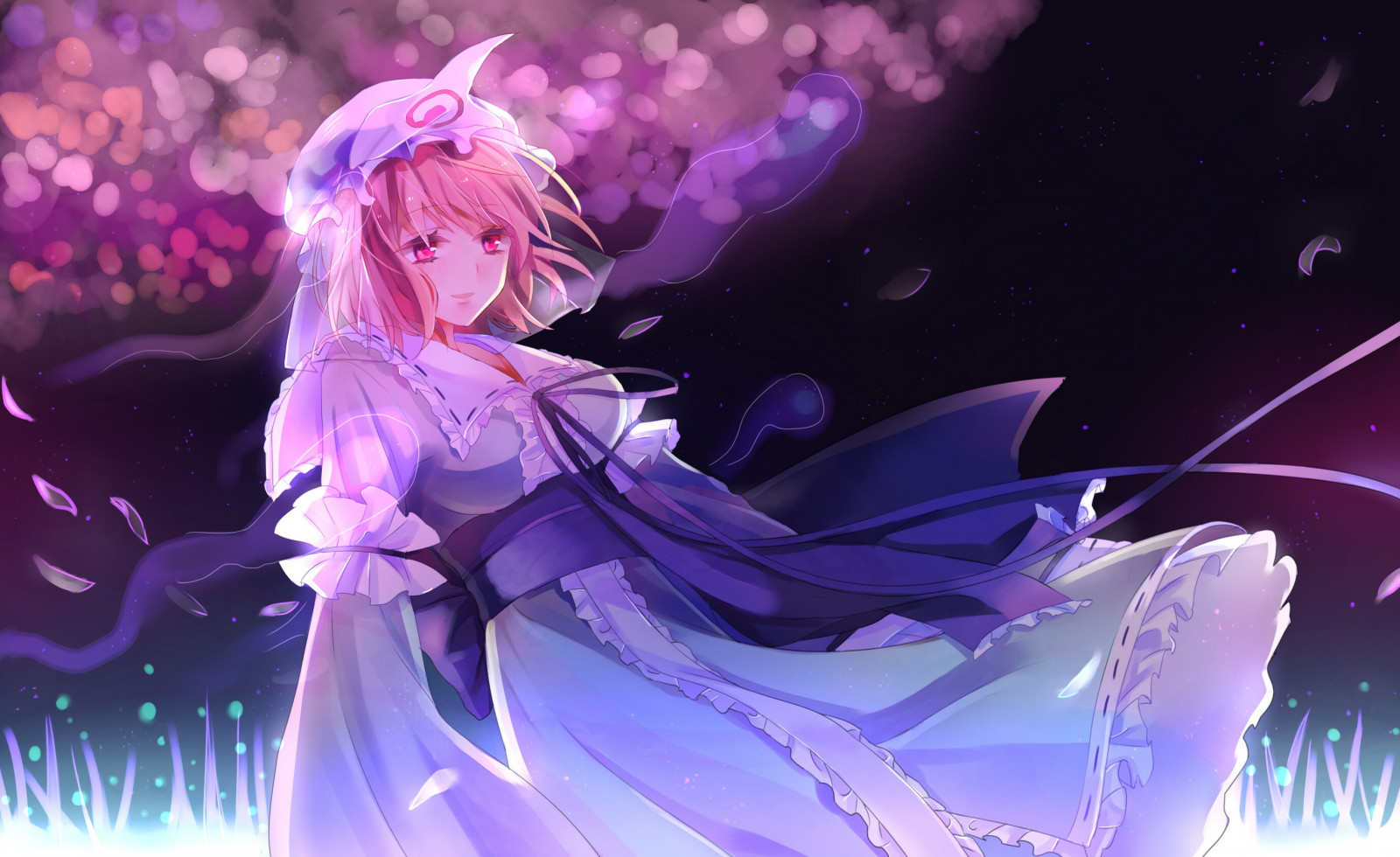 ภาพประกอบ, อะนิเมะ, สาวอะนิเมะ, Touhou, Saigyouji Yuyuko, ดอกไม้, ภาพหน้าจอ, วอลล์เปเปอร์คอมพิวเตอร์, ตัวละคร