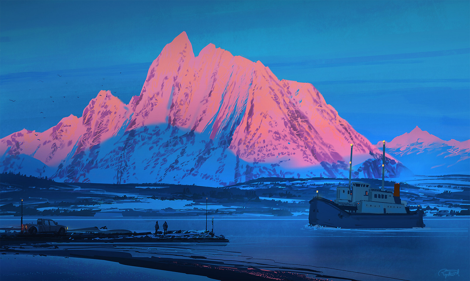 ฤดูหนาว, หิมะ, ภูเขา, เรือ, ศิลปะดิจิตอล, ฟ้าผ่า, รถบรรทุก, สิ่งแวดล้อม