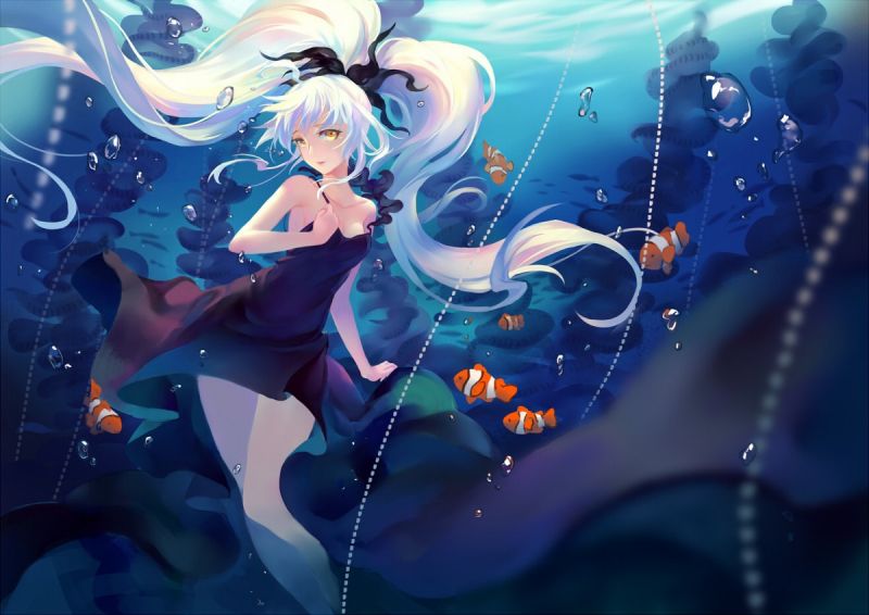 arte digitale, anime, anime girls, opera d'arte, blu, fiore arte digitale, anime, anime girls, opera d'arte, blu, fiore