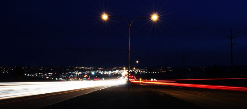 noc, silnice, světlo, nebe, pouliční osvětlení, infrastruktura