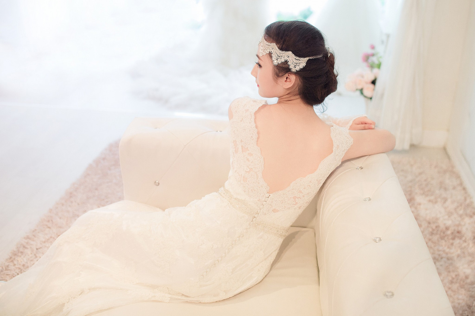 ženy, model, dlouhé vlasy, asijský, fotografování, šaty, svatební šaty, oblečení, romantika, krása, žena, nevěsta, noha, fotografie, talár, focení, obřad, svatební oblečení