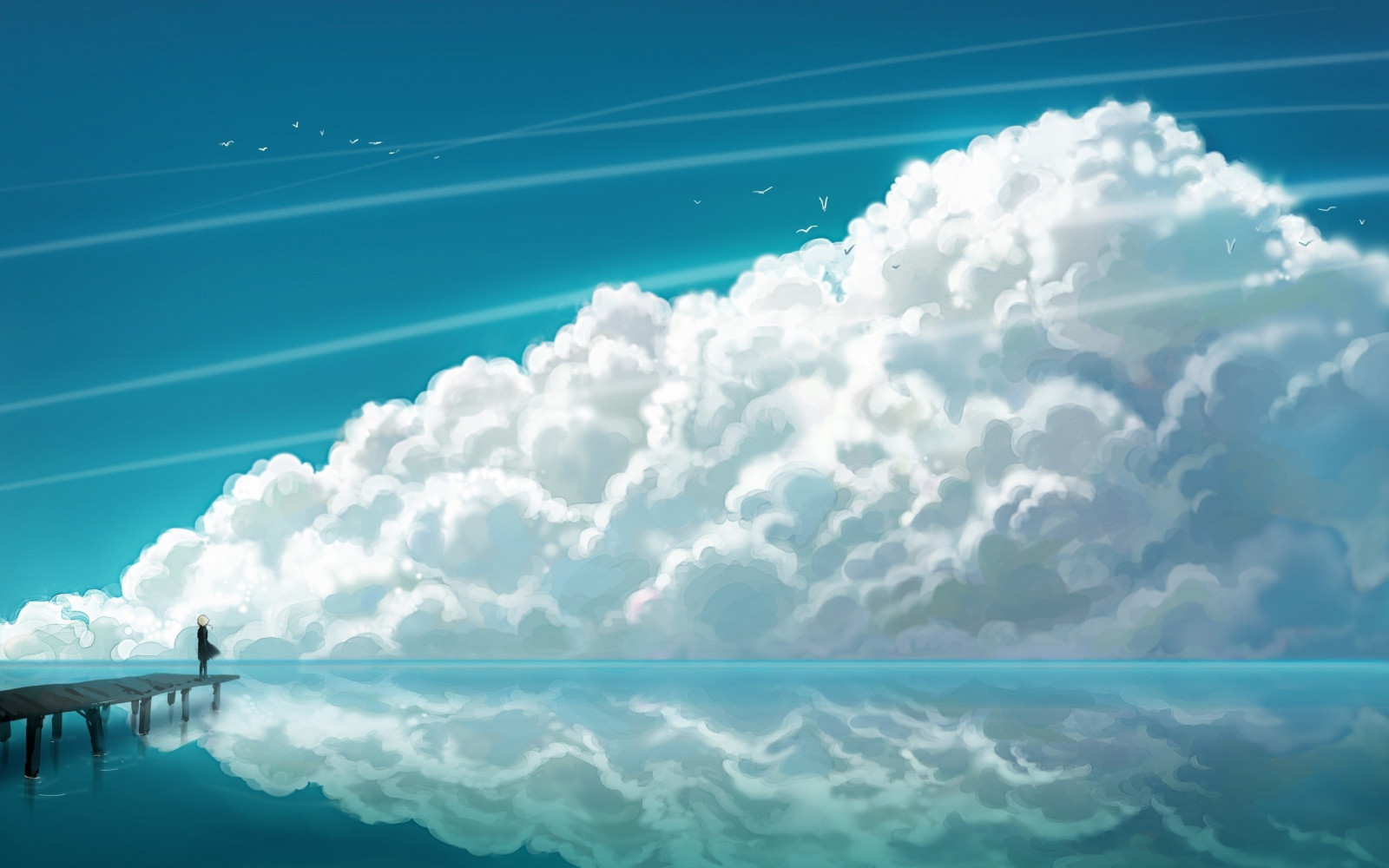 日光, 海, アニメ, アニメの女の子, 空, 雲, 地平線, 雰囲気, 雲, 海洋, 波, コンピュータの壁紙, 地球の雰囲気, 風の波, 気象現象
