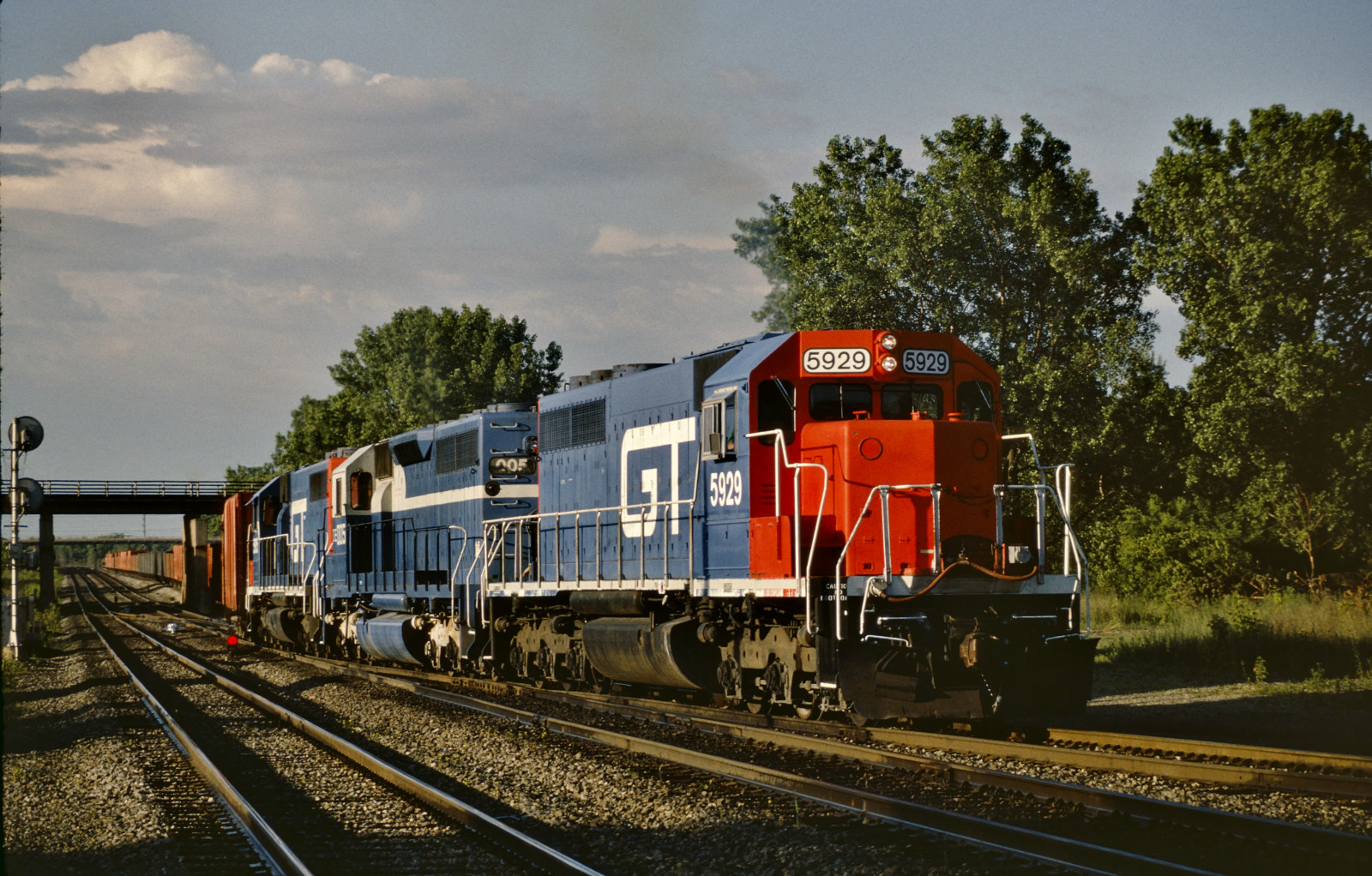 železnice, vlak, Illinois, GT, náklad, GTW, 801, Grandtrunk, EMD, Sd40, Blueisland, 5929, Ballasttrain, Grandtrunkwestern, fallenflag, Gt5929, Gtw5929