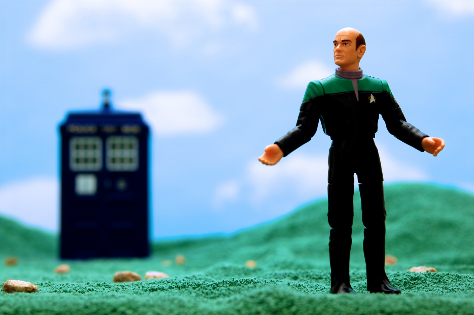 StarTrek, nebe, oblíbený, zelená, mraky, dlaždice, zábava, Hračka, akční figurka, fotografie, obraz, velmi, akce, dobrý, skvělý, obrázek, nejlepší, prozkoumat, CC, doktor, doktor kdo, postava, vynikající, cestovatel, největší, portfolio, TARDIS, spálit, lékař, instudio, jdhancock