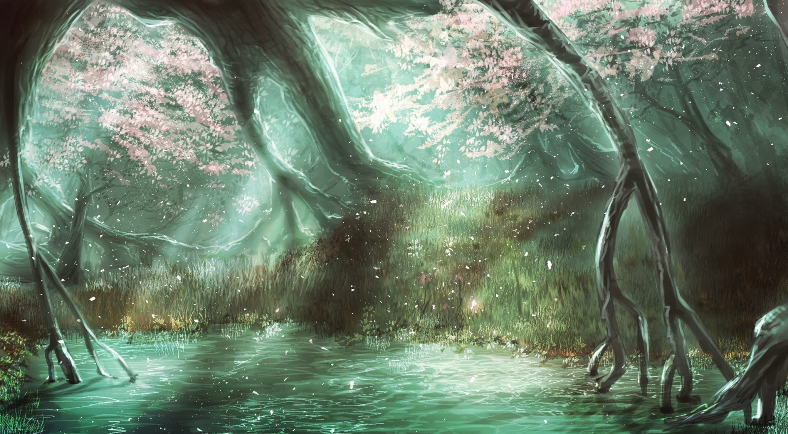 slnečnému žiareniu, les, fantasy umenie, príroda, umelecké diela, džungle, močiar, dažďový prales, mokraďové, screenshot, habitat, prírodné prostredie, atmosférický jav, počítač tapeta