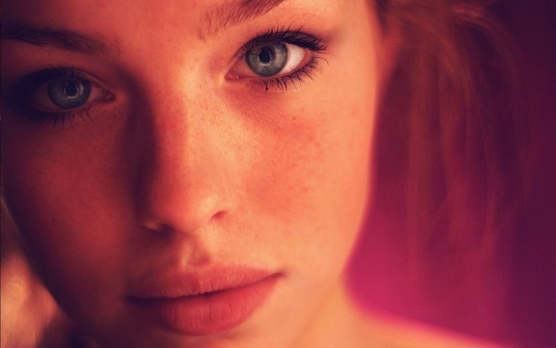 tvář, ženy, model, portrét, modré oči, Červené