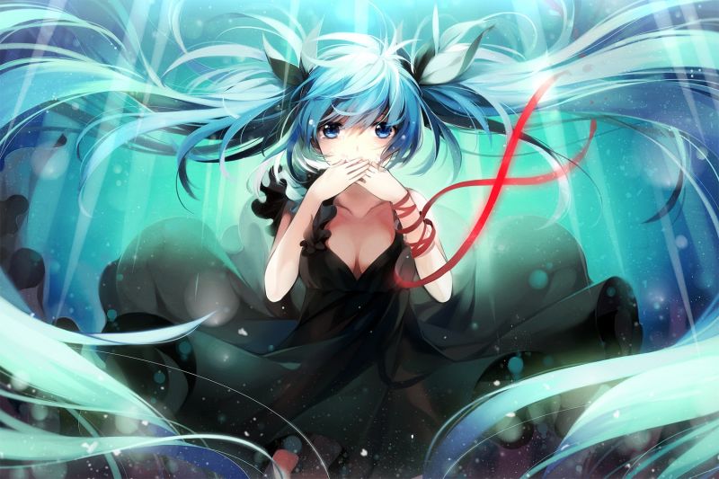 lange Haare, Schwarzes Kleid, Anime, Anime Mädchen, Vocaloid, Hatsune Miku