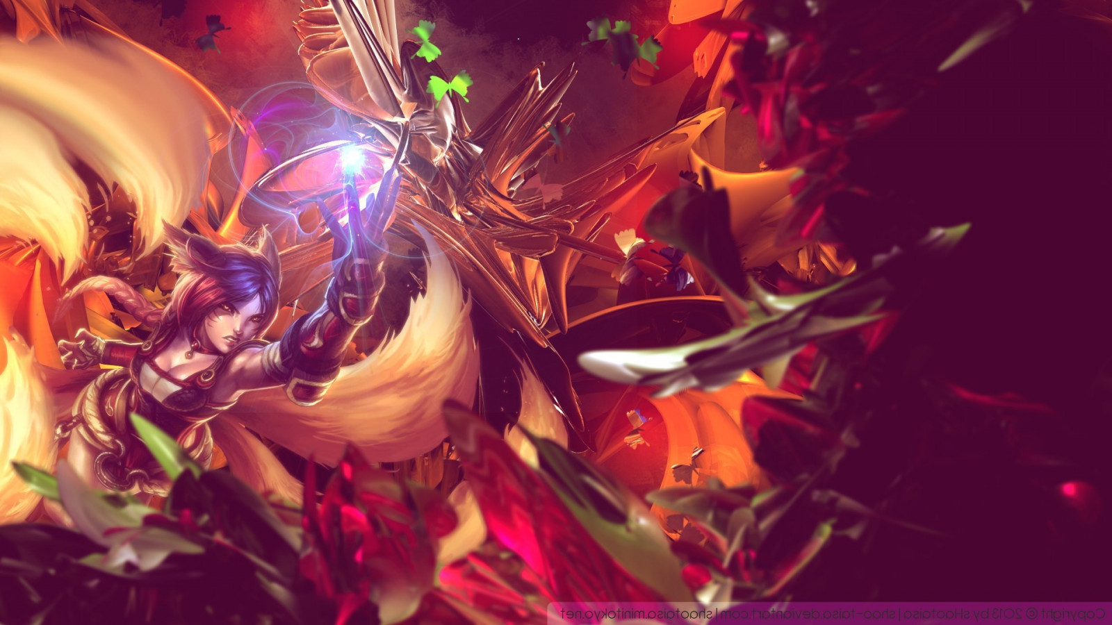 videogiochi, League of Legends, Ahri, fiore, petalo, immagine dello schermo, 1920x1080 px, sfondo del computer, personaggio fittizio, arte frattale