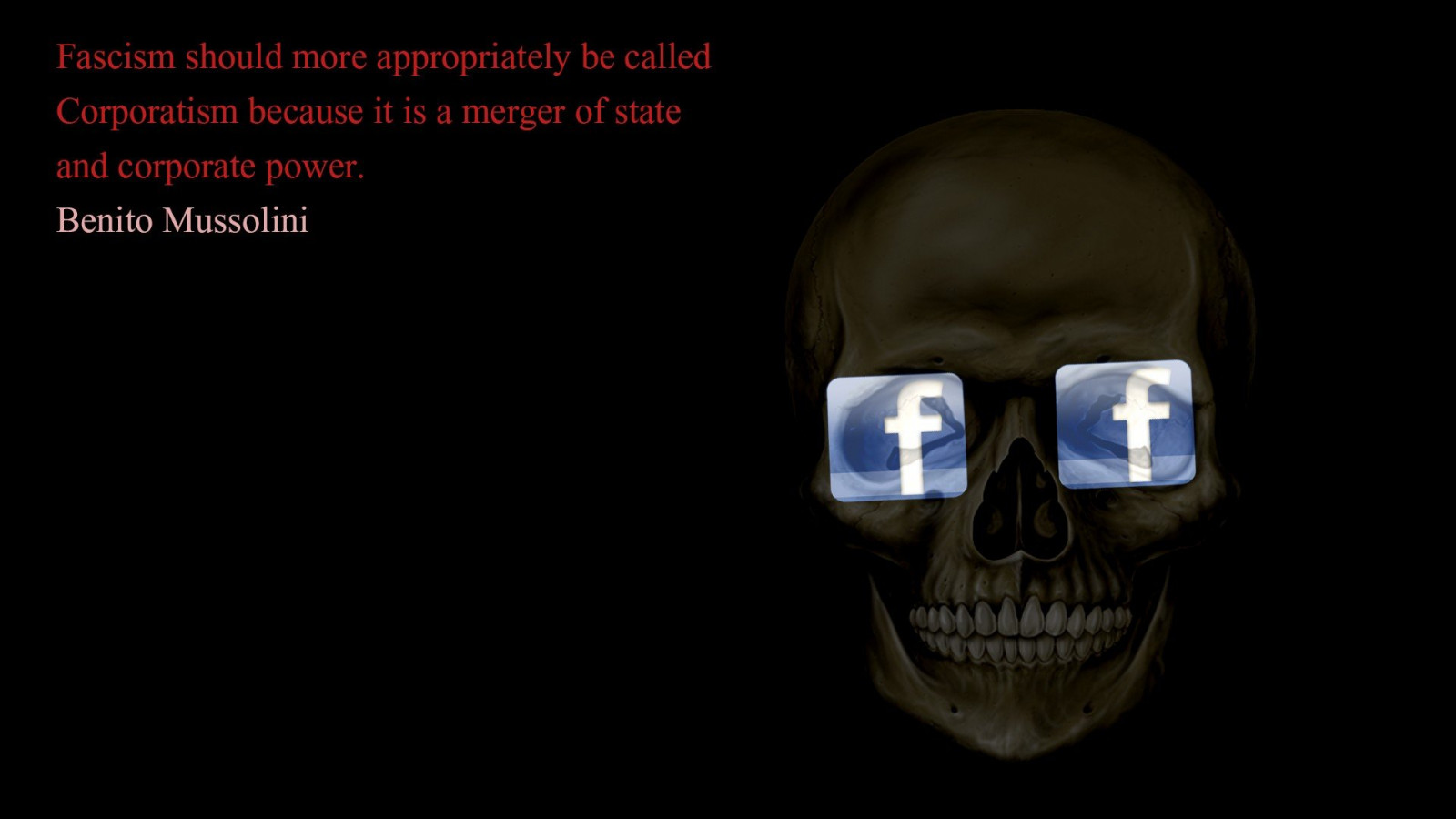 1920x1080 px, fondo, negro, Facebook, fascismo, Mussolini, citas, Cráneos