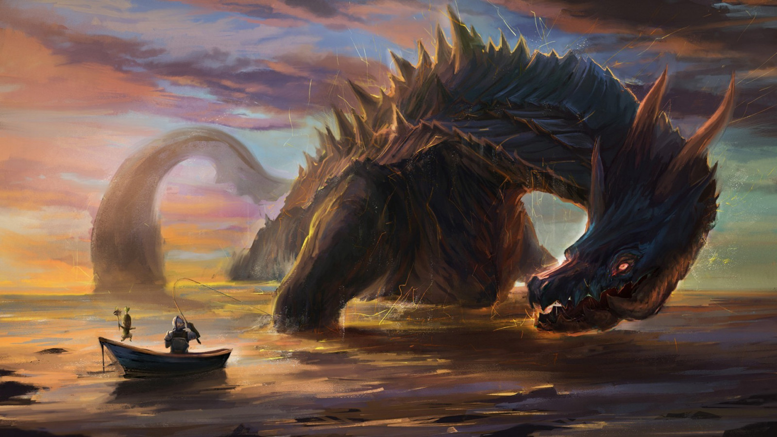 Wallpaper : 1920x1080 px, digital art, Lagiacrus, Monster Hunter, sea