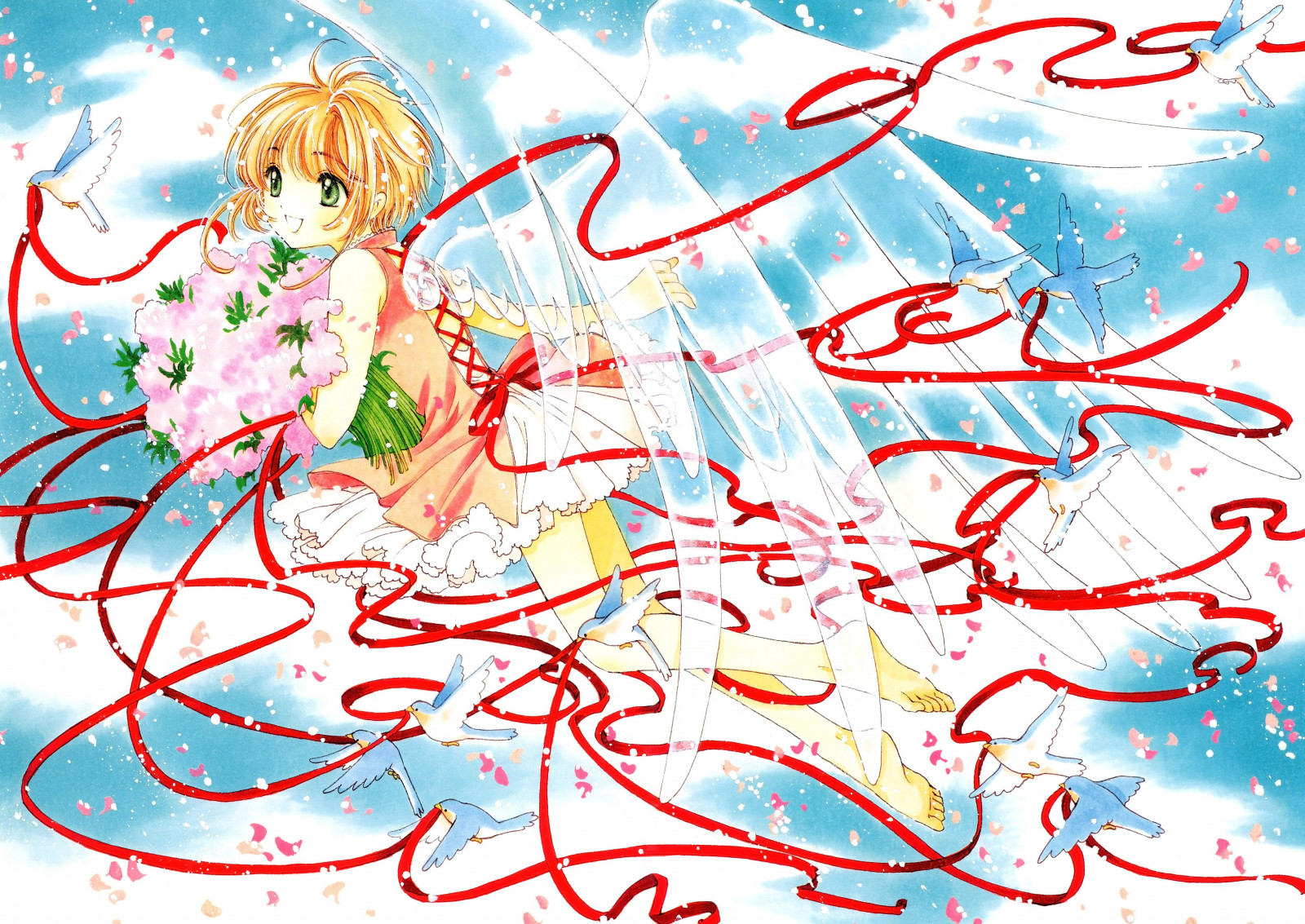 ilustrace, anime, kresba tužkou, Kinomoto Sakura, Cardcaptor Sakura, CLAMP, čára, font