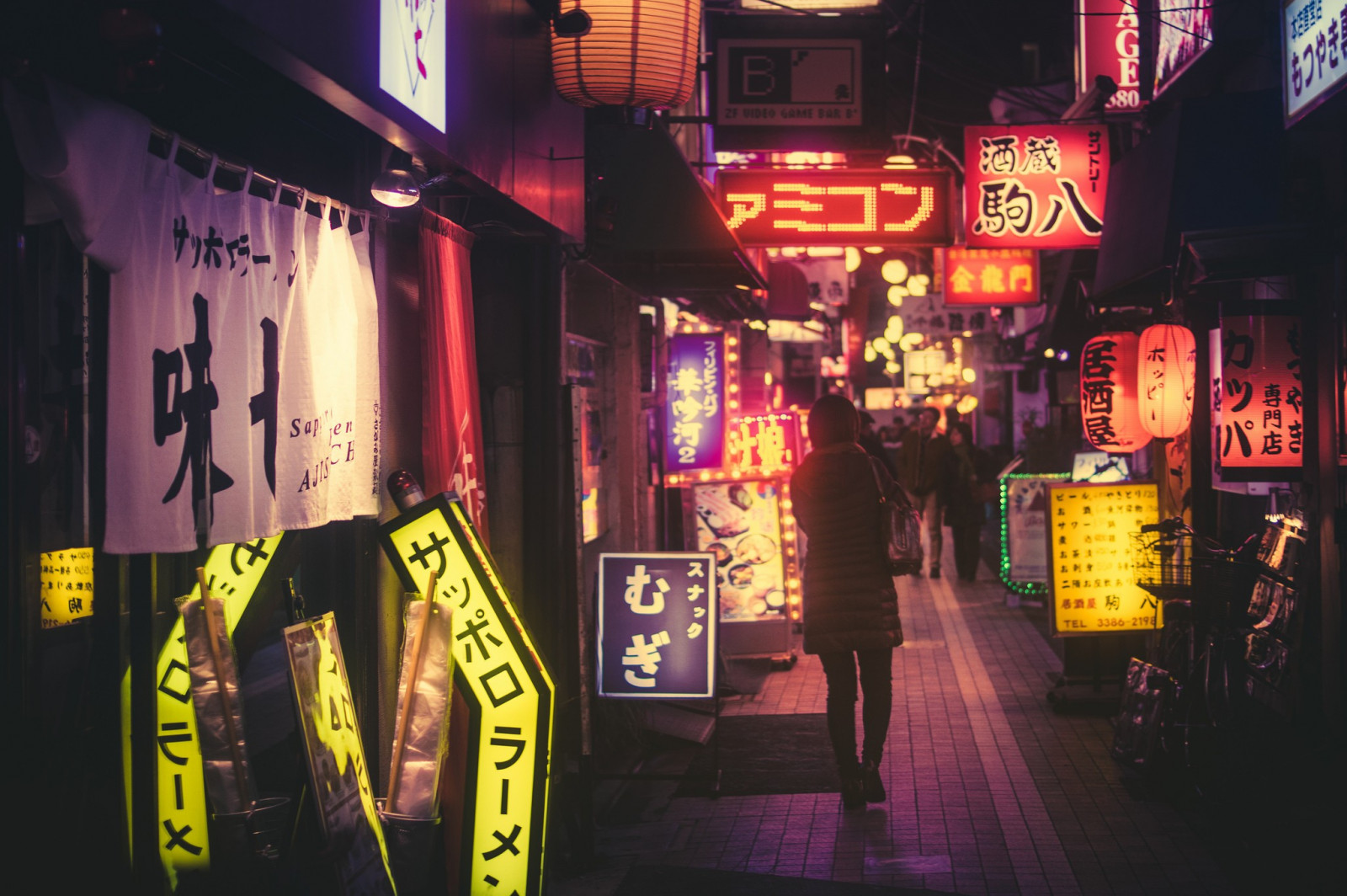 Japan, Straße, Nacht-, Neon-, Bar, Neonschild, Masashi Wakui, Farbe, Beschilderung