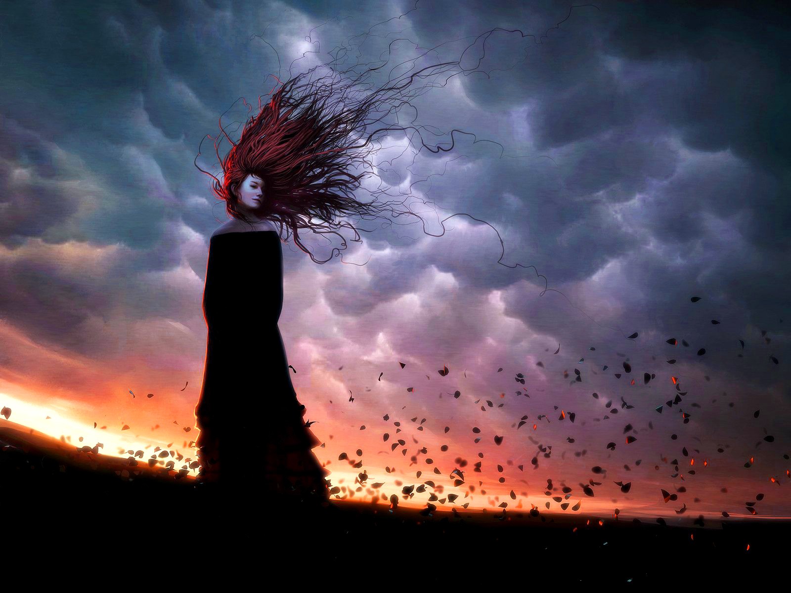 luz de sol, pelirrojo, cielo, Obra de arte, trueno, nube, oscuridad, captura de pantalla, Papel pintado de la computadora