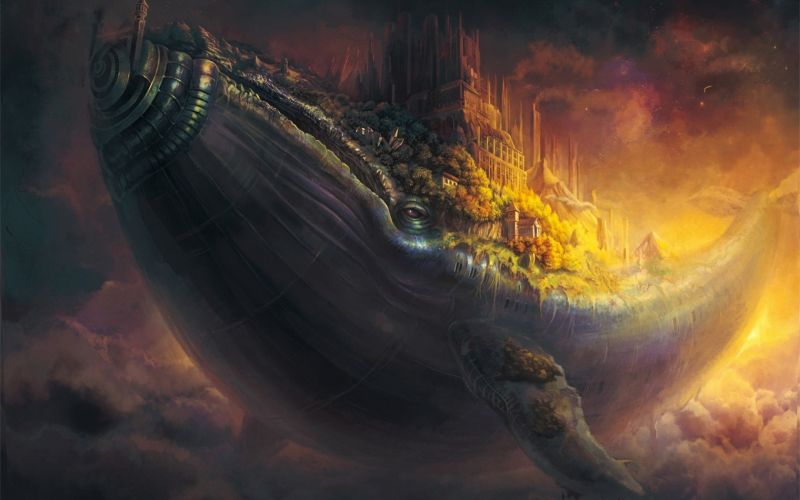 fantasy umění, vozidlo, atmosféra, velryba, loď duchů, slunečnímu záření