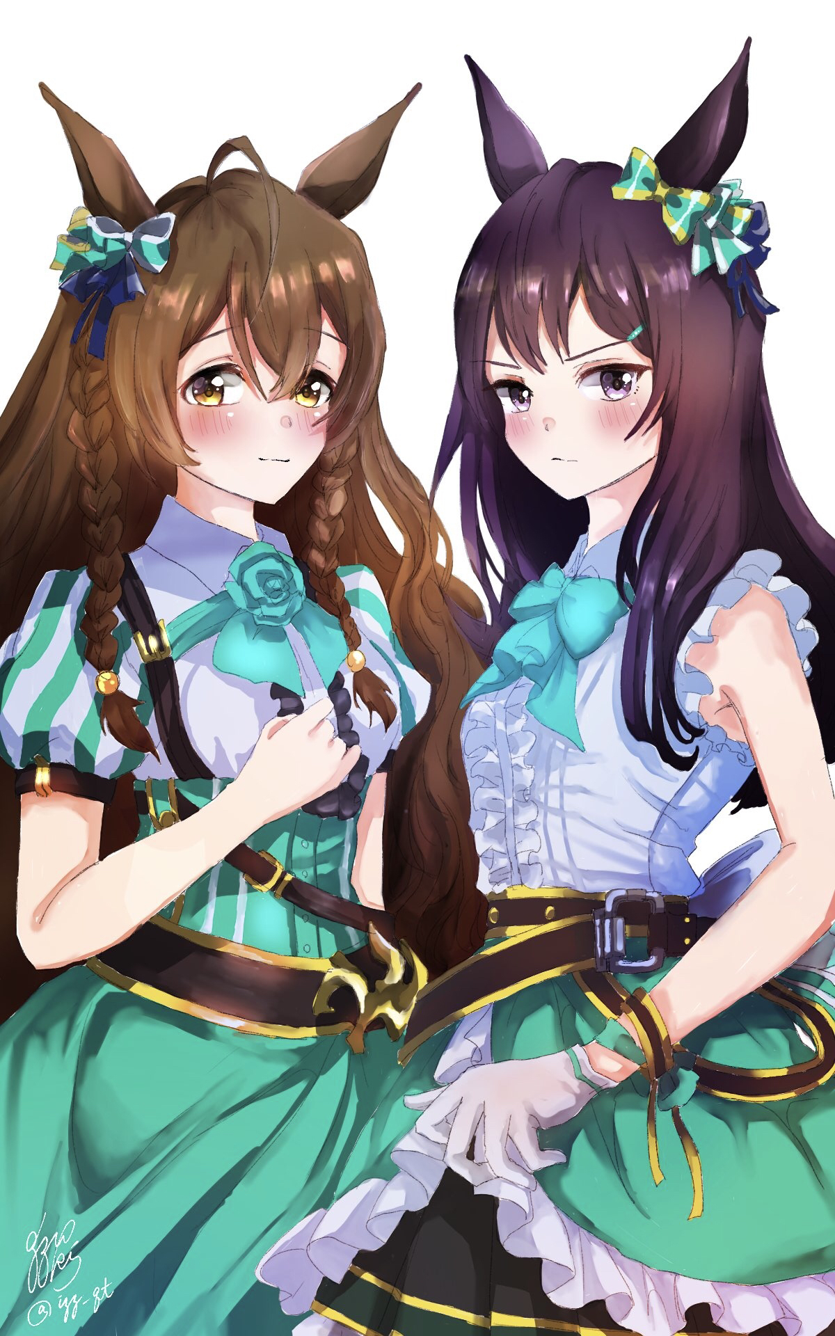 배경 화면 : 애니메이션 소녀들, Uma Musume Pretty Derby, horse girls, 동물 귀, 긴 머리, 갈색 ...