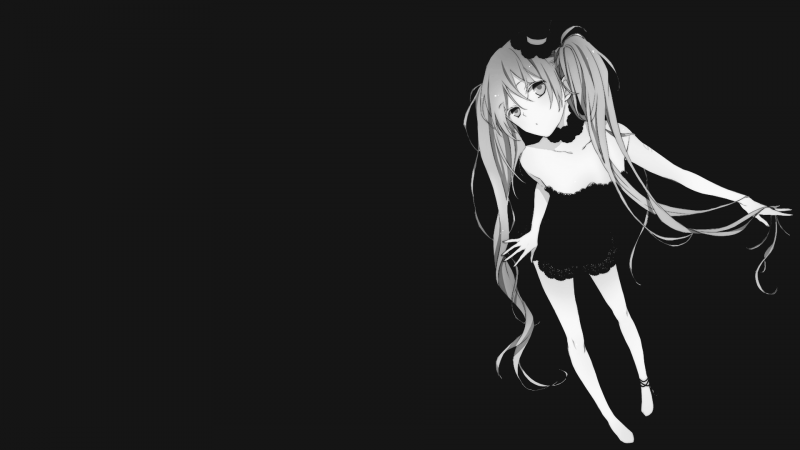 ilustrace, černobílý, anime, Vocaloid, Hatsune Miku, výkres ilustrace, černobílý, anime, Vocaloid, Hatsune Miku, výkres