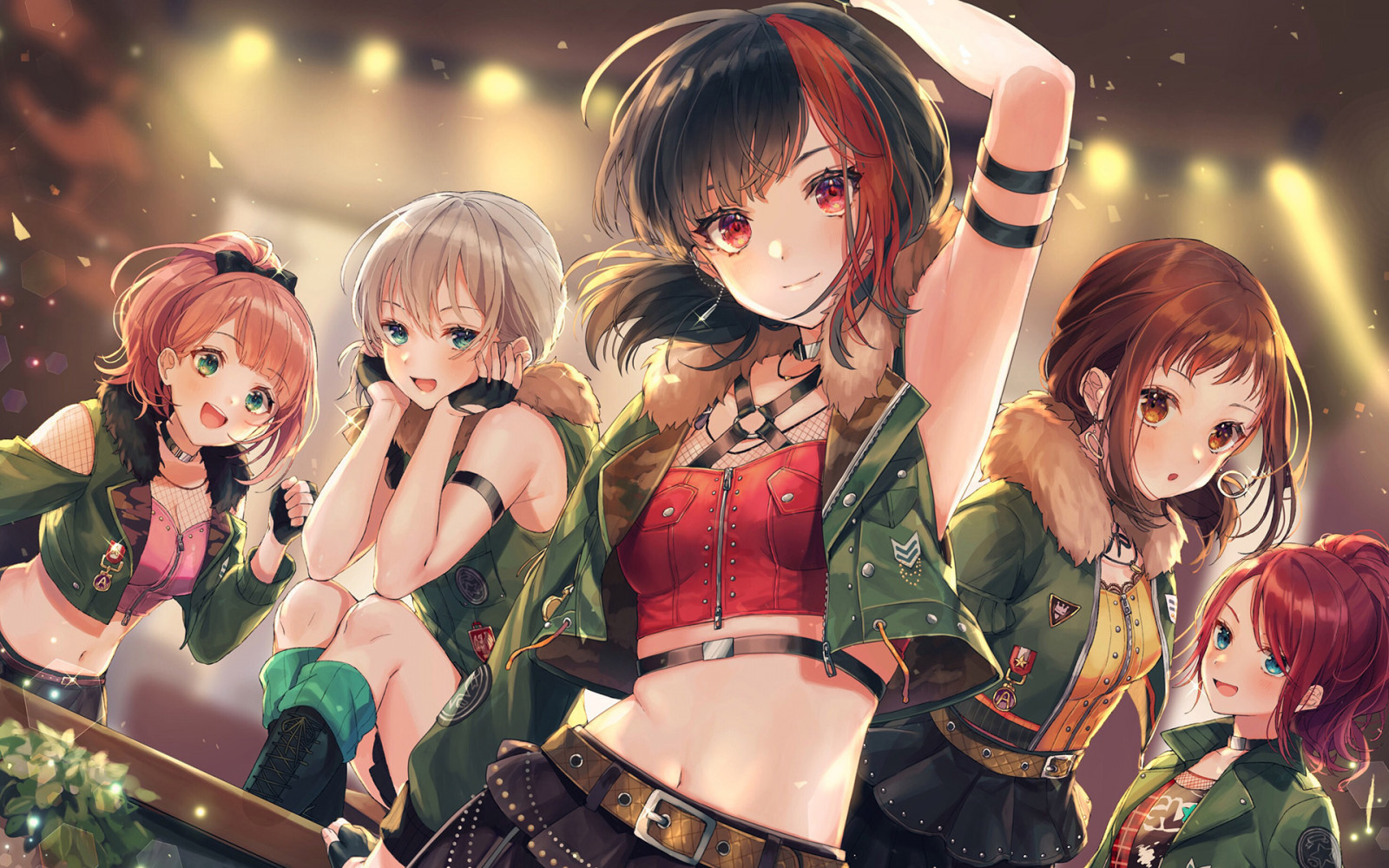 anime dívky, anime, břicho, two tone hair