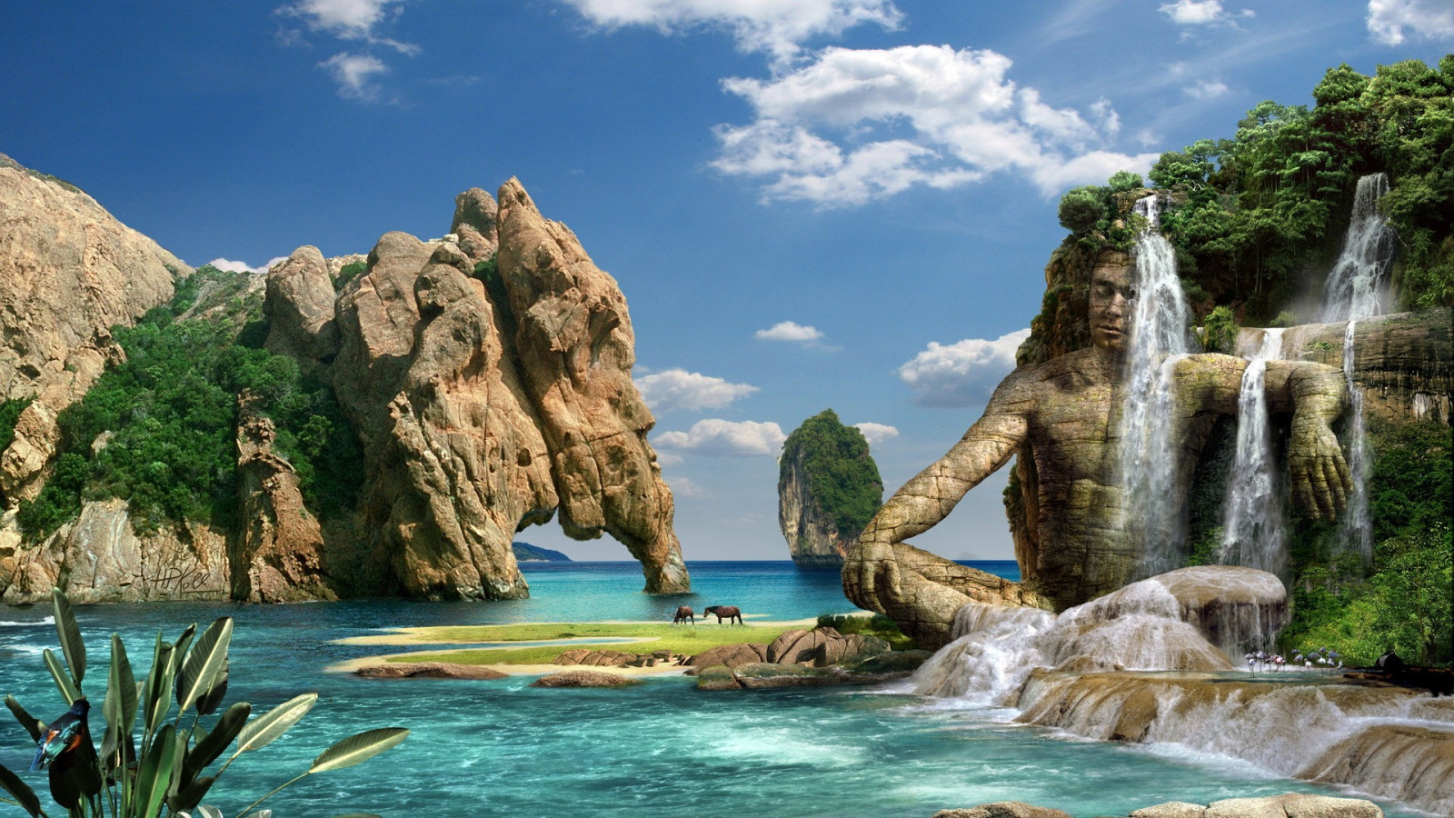 digitale kunst, fantasy art, zee, baai, Toerisme, Nationaal Park, Vorming, vakantie, Terrein, waterpartij