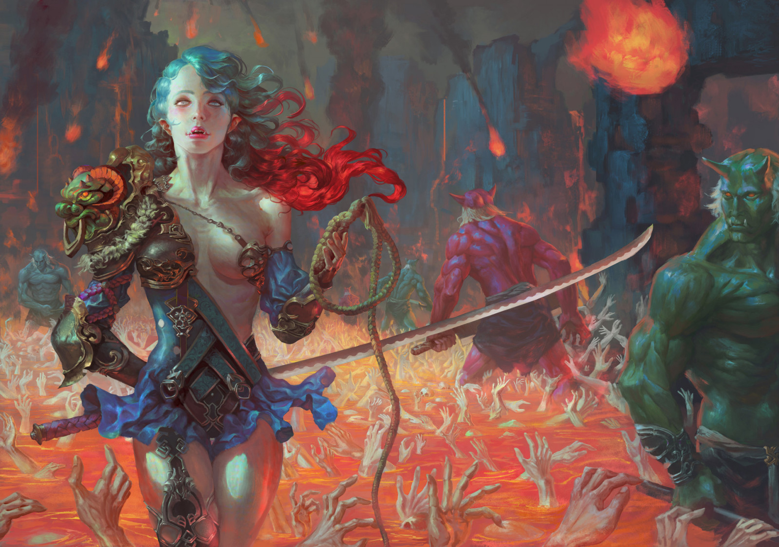 fantasy umění, bojovník, meč, kouzlo