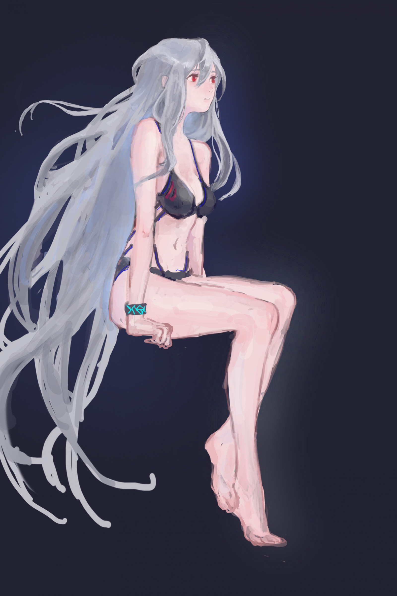 arm, ben, lår, flash photography, knæ, KUNST, cg artwork, nøgenmodel, fetish model, elektrisk blå, menneskelige ben, langt hår, bryst, blond, fod, mode design, fiktiv karakter, illustration, rødt hår, tegning, sidder, kød, mørke, tøjmodel, bikini, maleri, badetøj, grafik, Photo shoot, animation