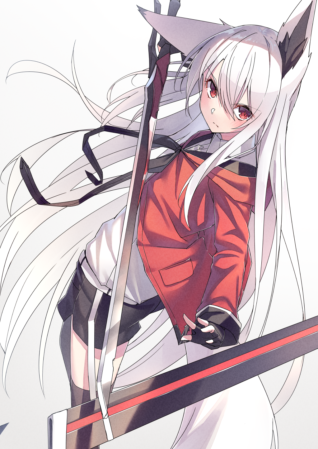 Chicas anime, pelo blanco, ojos rojos, Fox ears, Cola de zorro