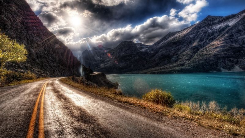 slunečnímu záření, krajina, kopec, jezero, Příroda, silnice slunečnímu záření, krajina, kopec, jezero, Příroda, silnice