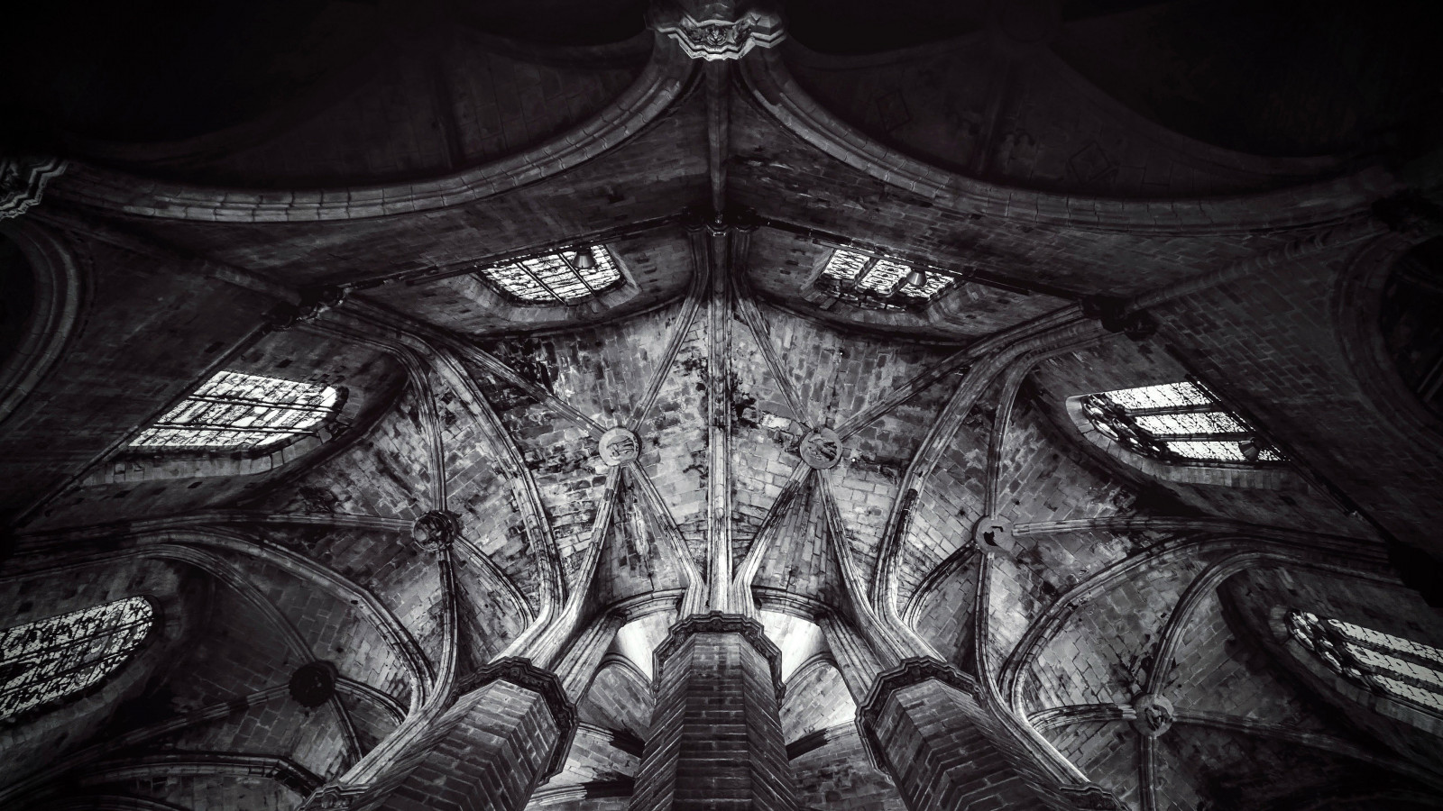 Wallpaper architecture, symmetry, ceilings, darkness, 3840x2160 px