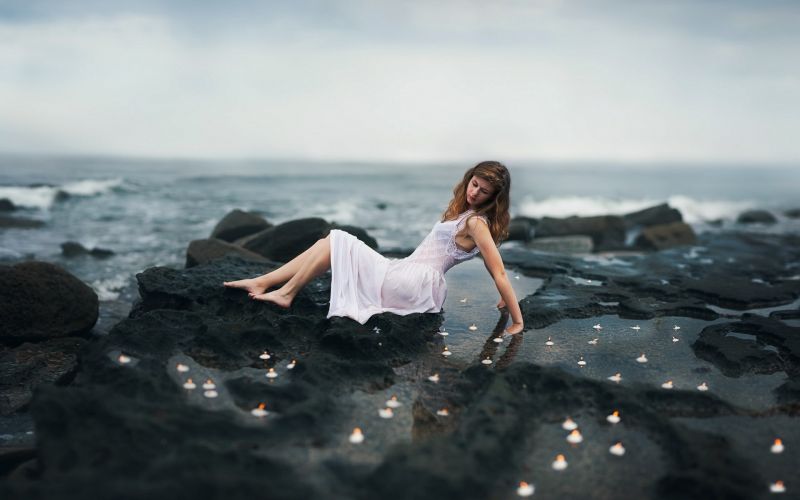 luz de sol, mujer, modelo, mar, rock, apuntalar luz de sol, mujer, modelo, mar, rock, apuntalar