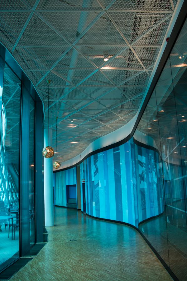 reflection,symmetry,architecture,blue,glass,interior design