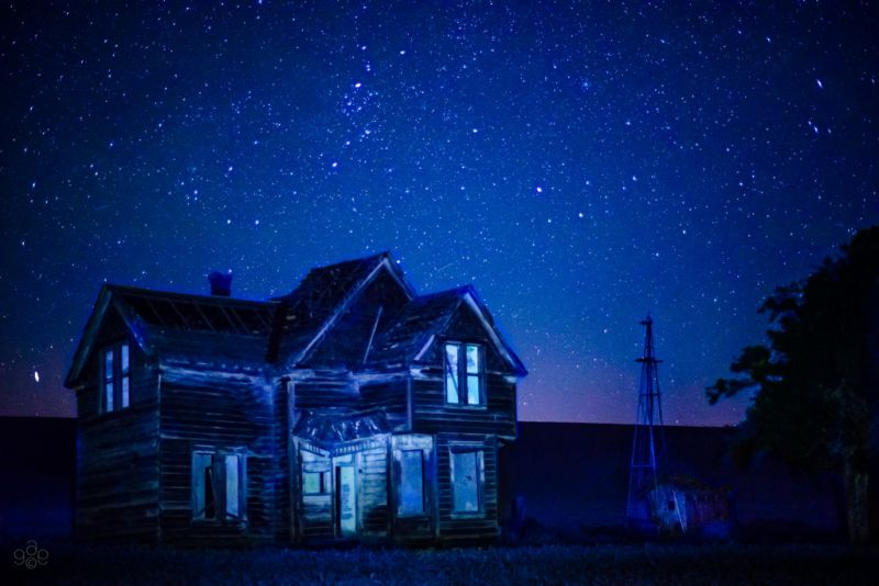 noc, architektura, nebe, modrý, atmosféra, světlo