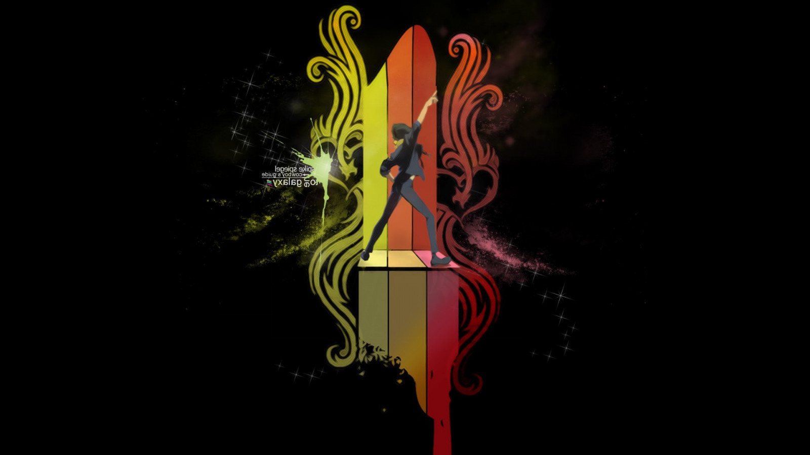 illustration, neon, rød, guitar, Cowboy Bebop, Spike Spiegel, lys, farve, flamme, mørke, nummer, 1920x1080 px, computer tapet, menneskelige legeme, organ, strengeinstrument