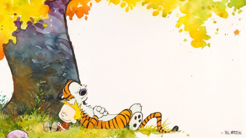 Calvin และ Hobbes,ต้นไม้,ตก,ภาพประกอบ,สีเหลือง,การ์ตูน