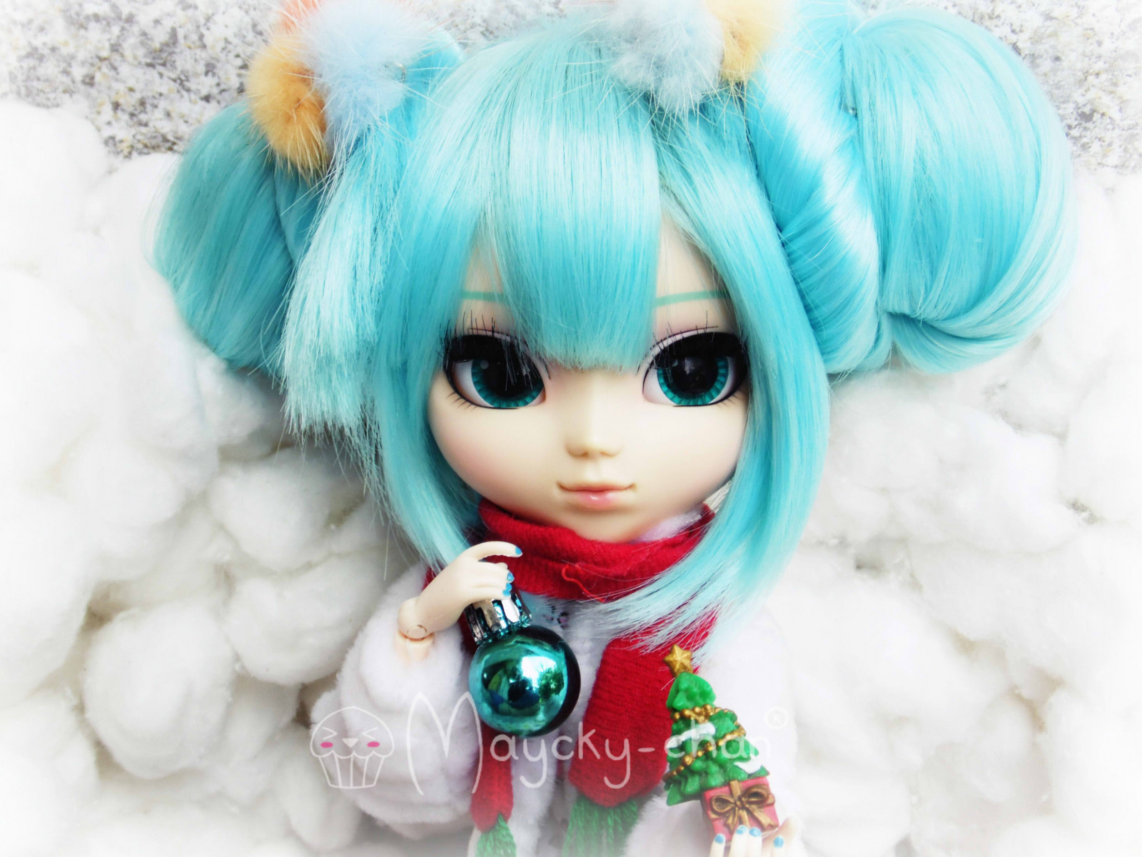 Vánoce, bílý, sníh, šťastný, dovolená, panenka, rozkošný, plastický, prostě, kawaii, drážka, pullip, Hatsune, Miku, obitsu, ne, Vocaloid, mayckychan