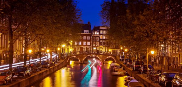 waterway, reflection, canal, body of water, water, night