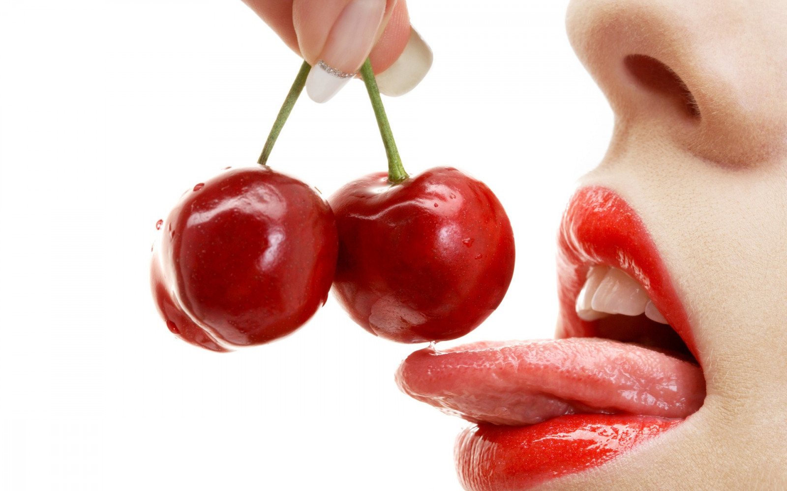 Wallpaper Women Heart Red Lipstick Fruit Tongues Mouth Mouths Cherries Food Cherry 