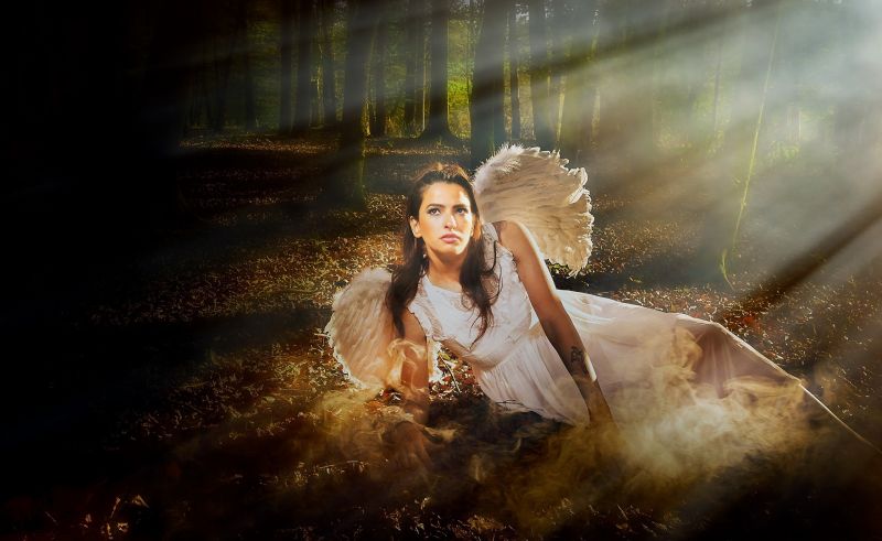 ženy, anděl, slunečnímu záření, ženy venku, model, portrét