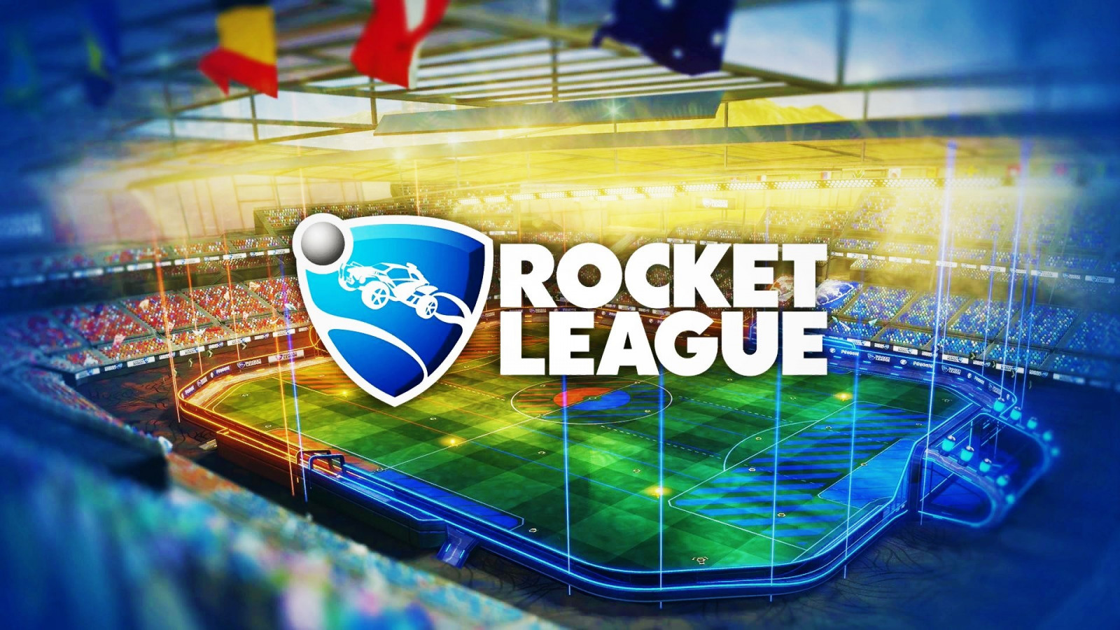 videohry, Fotbalová branka, voda, auto, zelená, žlutý, modrý, technika, svět, fotbalový míč, fotbal, raketa, rocketleague, stadión, Řídit, fotbalové hřiště, závodní simulátory, struktura, volný čas, reklamní, energie, grafika, 1920x1080 px, počítač tapeta, sportovní dějiště, produkt