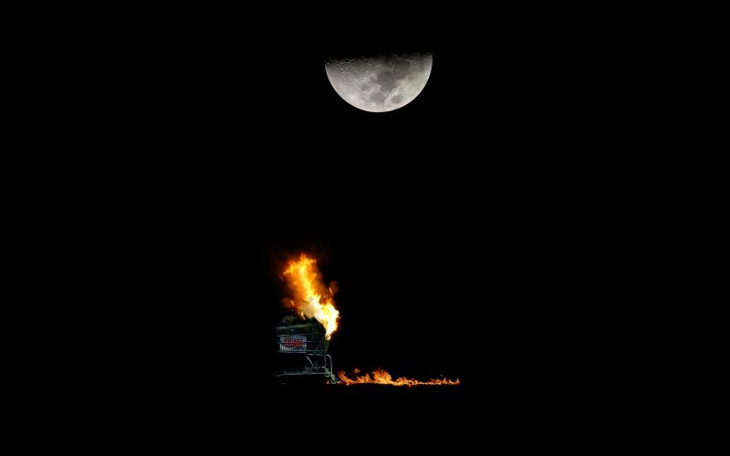 notte, Luna, fuoco, astratto, minimalismo, oscurità
