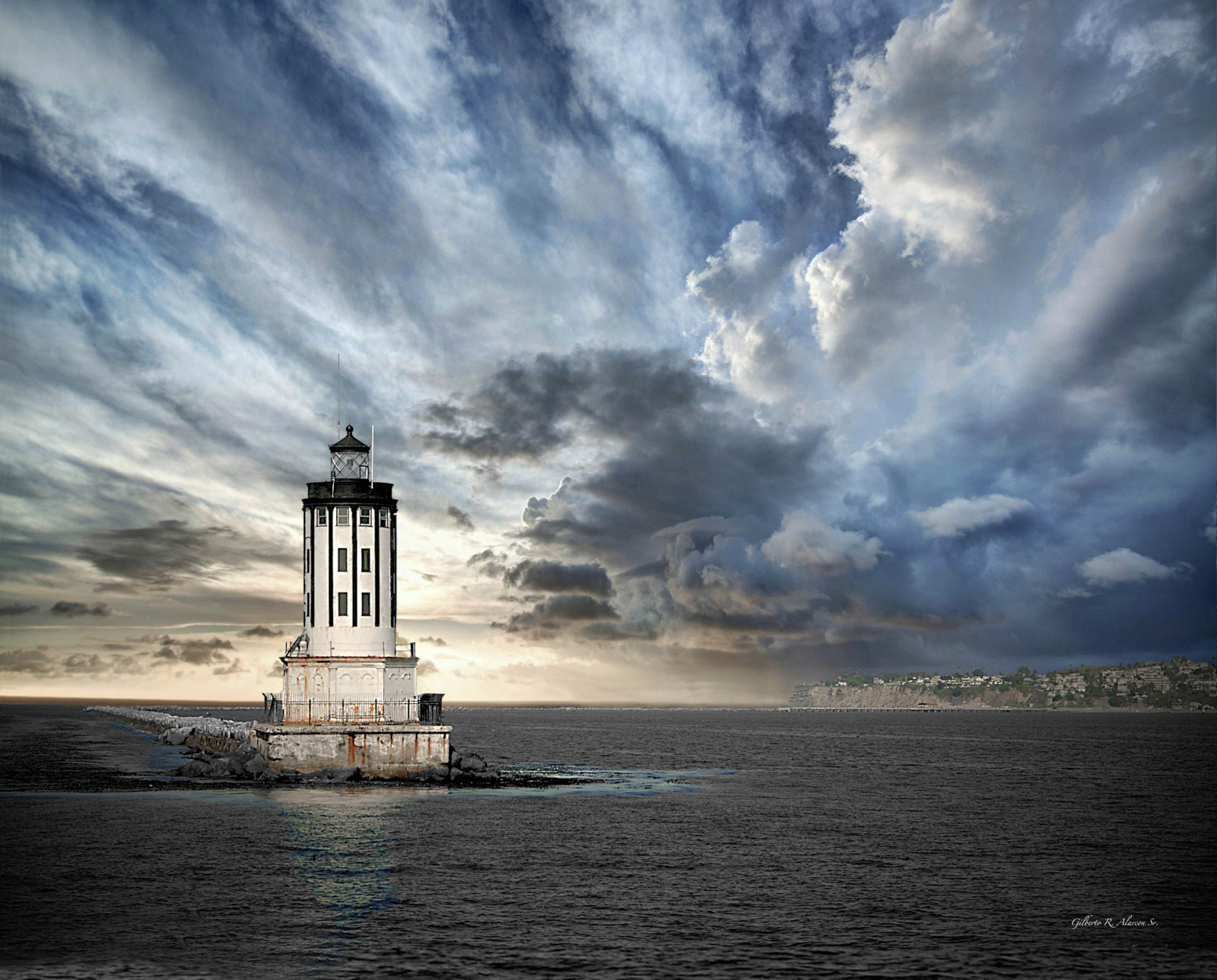 maják, angel s gate, san pedro, Kalifornie, HDR, mraky
